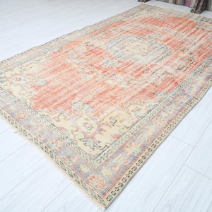 5x10 Turkish Rug,Oversize Vintage Rug,Oushak Rug 5x10,Natural Rug,Faded Rug,5x10 Area Rug,Muted Rug,Turkish Vintage Rug,Wool Rug 5x10,236