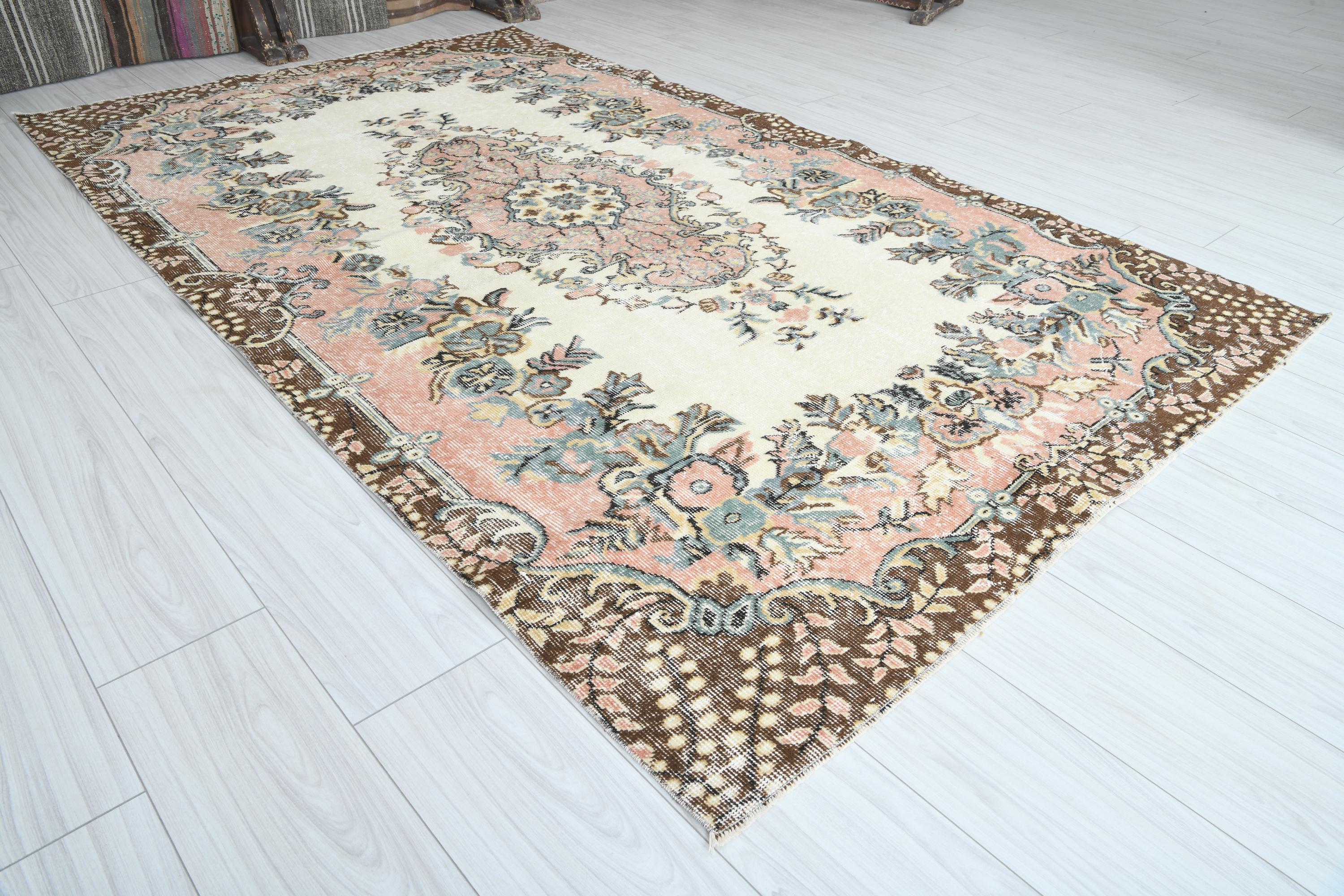 Handmade Turkish Vintage Wool Rug, Muted Oushak Area Rug 5x9
