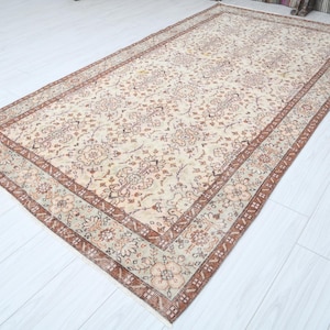 5x10 Turkish Rug,Oversize Vintage Rug,Oushak Rug 5x10,Natural Rug,Faded Rug,5x10 Area Rug,Muted Rug,Turkish Vintage Rug,Wool Rug 5x10,570