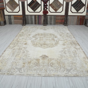 Handmade Turkish Rug 6x10, Oversize Vintage Rug, Large Oushak Rug 6x10, Natural Rug,Faded Rug,Turkish Large Rug,6x10 Area Rug,Muted Rug,583