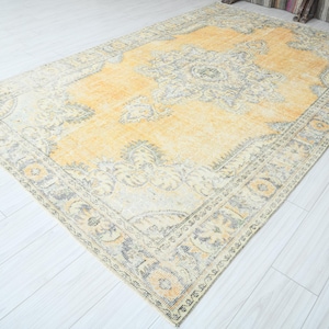 Large Vintage Rug 7x11, Turkish Oversize Rug, Oushak Rug 7x11, Natural Area Rug,Faded Rug,Large Turkish Rug,7x11 Area Rug,Muted Wool Rug,671