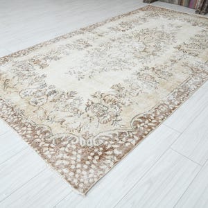 5x10 Turkish Rug,Oversize Vintage Rug,Oushak Rug 5x10,Natural Rug,Faded Rug,5x10 Area Rug,Muted Rug,Turkish Vintage Rug,Wool Rug 5x10,54