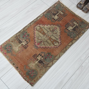 1x3 Turkish Mini Rug,Vintage Small Rug,1x3 Oushak Rug,Natural Gift Rug,1x3 Small Rug,Anatolian Mini Rug,Turkish Rug 1x3, Doormat Rug 1x3,179