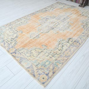 5x7 Turkish Rug,Vintage Area Rug,Oushak Rug 5x7,Natural Gift Rug,Faded Rug,5x7 Area Rug,Muted Decor Rug,Turkish Vintage Rug,Wool Rug 5x7,396