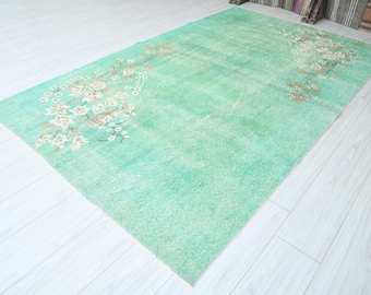 200x300 Türkischer Teppich,Vintage Teppich,Oushak Teppich,Naturteppich, Ausgeblichener Teppich 250x300, Wollteppich,Skulptur