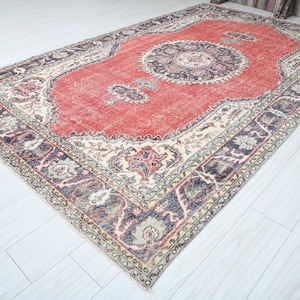 Large Vintage Rug 7x11, Handmade Turkish Oversize Rug, Oushak Rug 7x11, Natural Area Rug, Large Turkish Rug,7x11 Area Rug,Muted Wool Rug,640
