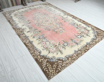 Alfombra turca de 15x23 cm, alfombra vintage, alfombra Oushak de 15x23 cm, alfombra natural de regalo, alfombra descolorida, alfombra de 15x23 cm, alfombra con decoración discreta, alfombra turca vintage, alfombra de lana de 15x23 cm, 1663