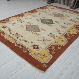 5x7 Turkish Rug,Vintage Area Rug,Oushak Rug 5x7,Natural Gift Rug,Faded Rug,5x7 Area Rug,Muted Decor Rug,Turkish Vintage Rug,Wool Rug 5x7,809