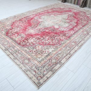 7x11 Turkish Rug,Oversize Vintage Rug,Oushak Rug 7x11,Natural Area Rug,Faded Rug,Turkish Large Rug,7x11 Area Rug,Muted Rug,Wool Rug 7x11,423