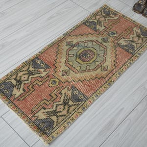 1x3 Turkish Rug,Oushak Mini Rug,Natural Gift Rug,1x3 Small Rug,Vintage Small Rug,Anatolian Mini Rug,Turkish Rug 1x3, Doormat Rug 1x3,1004
