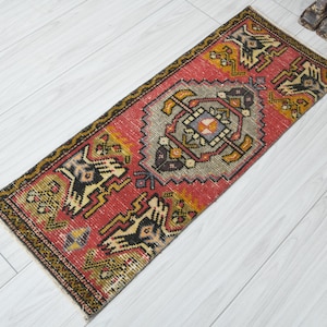 1x3 Turkish Rug,Oushak Mini Rug,Natural Gift Rug,1x3 Small Rug,Vintage Small Rug,Anatolian Mini Rug,Turkish Rug 1x3, Doormat Rug 1x3,134