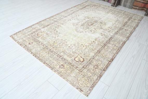 Turkish Gift Rug, Muted Oushak Area Rug, Vintage Rug, Natural