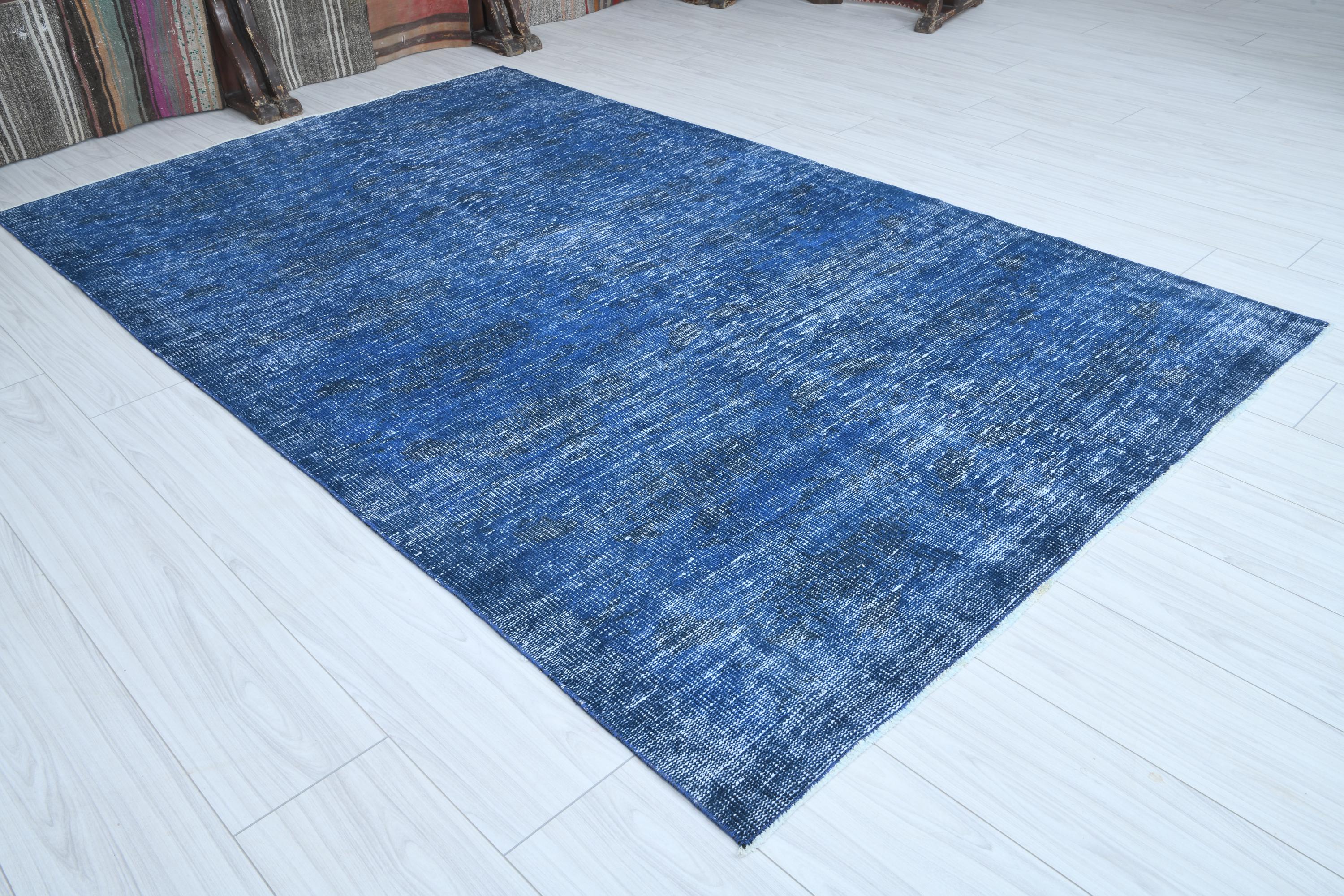 Faded Blue Rug Carpet, Neutral Vintage Rug, Turkish Oushak Rug 5x8