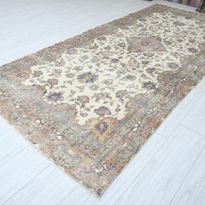 5x10 Turkish Rug,Oversize Vintage Rug,Oushak Rug 5x10,Natural Rug,Faded Rug,5x10 Area Rug,Muted Rug,Turkish Vintage Rug,Wool Rug 5x10,403