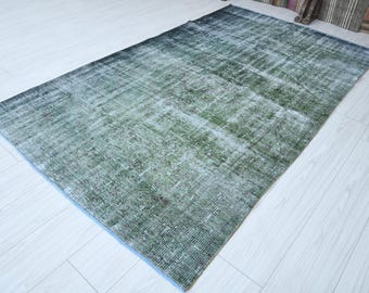 Tappeto 5x8, tappeto turco vintage, tappeto Oushak verde, tappeto di lana neutro, tappeto turco 5x8, tappeto di lana fatto a mano, tappeto vintage, fattoria, tappeto sbiadito 5x8,33