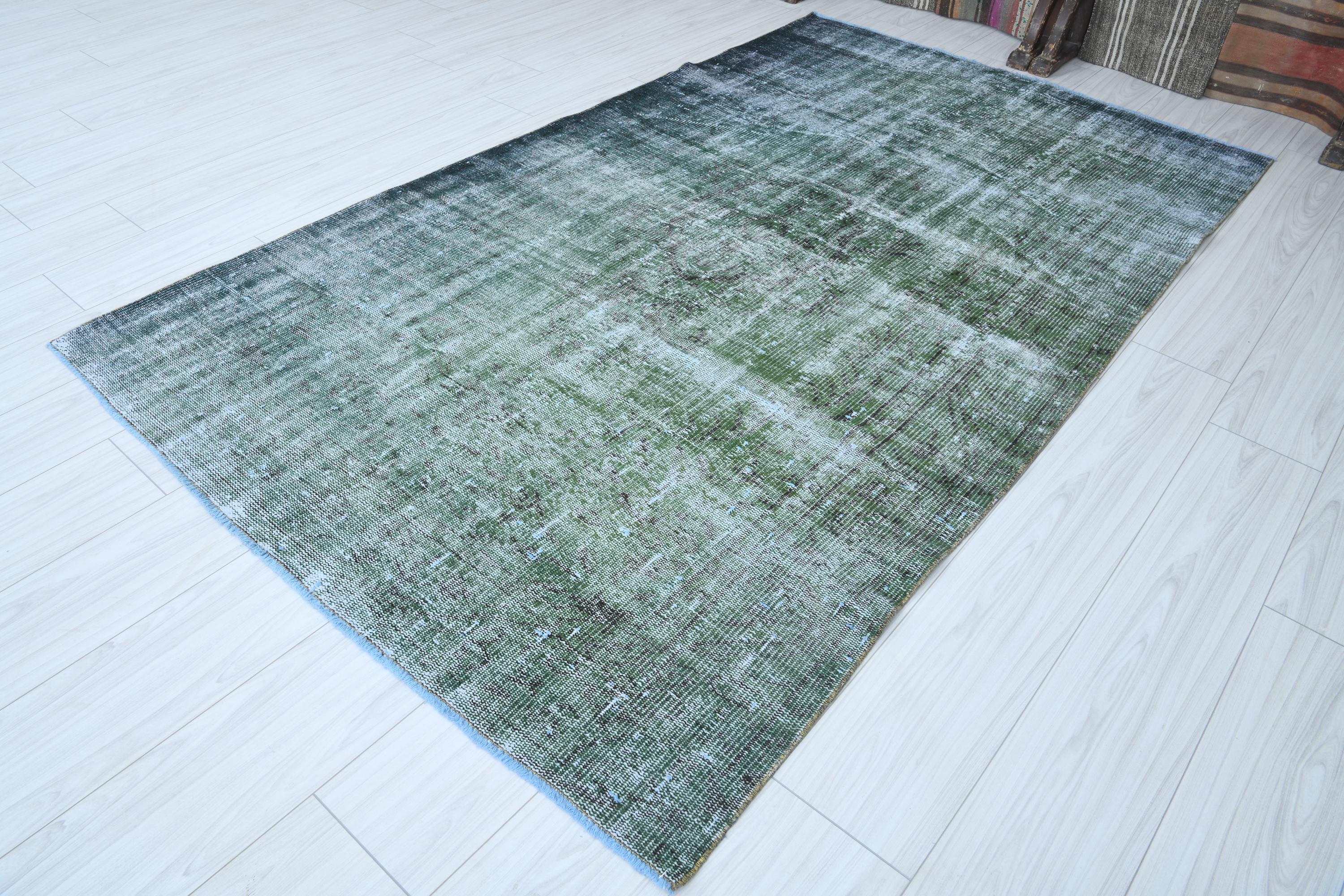 5x8 Rug, Turkish Vintage Rug,oushak Rug Green,neutral Wool Rug