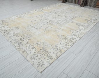 7x10 Turkish Rug,Oversize Vintage Rug,Oushak Rug 7x10,Natural Area Rug,Faded Rug,Turkish Large Rug,7x10 Area Rug,Muted Rug,Wool Rug 7x10,560