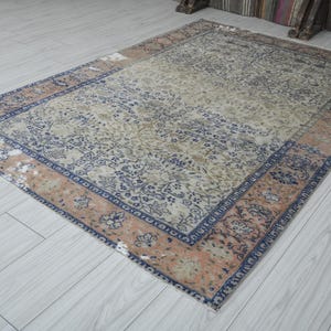 5x7 Turkish Rug,Vintage Area Rug,Oushak Rug 5x7,Natural Gift Rug,Faded Rug,5x7 Area Rug,Muted Decor Rug,Turkish Vintage Rug,Wool Rug 5x7,839