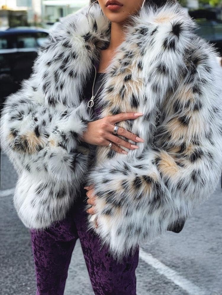 Spotted Faux Fur Jacket | Women's Winter Plush Coat | Trendy