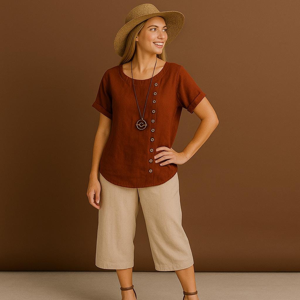 Women's Elegant Cotton Blend Long Sleeve Shirt – Crew Neck, Hidden Button & Chic Tie Detail main image 0