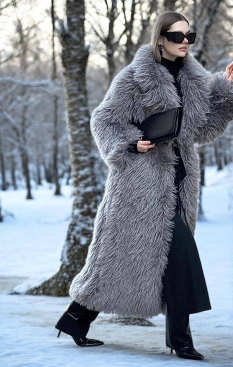 Women's Long Shaggy Faux Fur Coat | Warm Plush Winter Overcoat