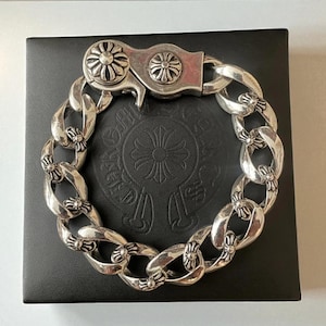 CH in Box Gothic Stil Armband Y2K Chrom Silber Punk kubanisches dickes Chrom Armband Grunge Armband