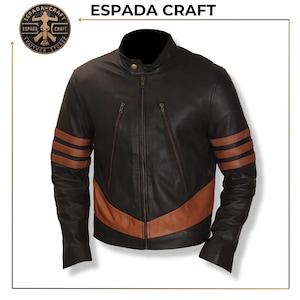 Wolverine Lederjacke für Männer, Logan Brown Gestreifte Jacke, X Men Cosplay Jacke, Hugo Jackman Kostüm, Biker Style Oberbekleidung