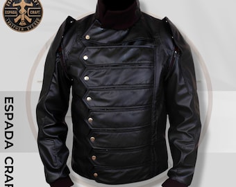 Handmade Bucky Barnes Winter Soldier Leather Jacket: Men's Cosplay Costume