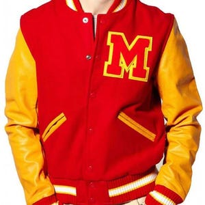 Chaqueta bomber de lana y piel sintética estilo universitario de Michael Letterman Jackson Thriller de MJ
