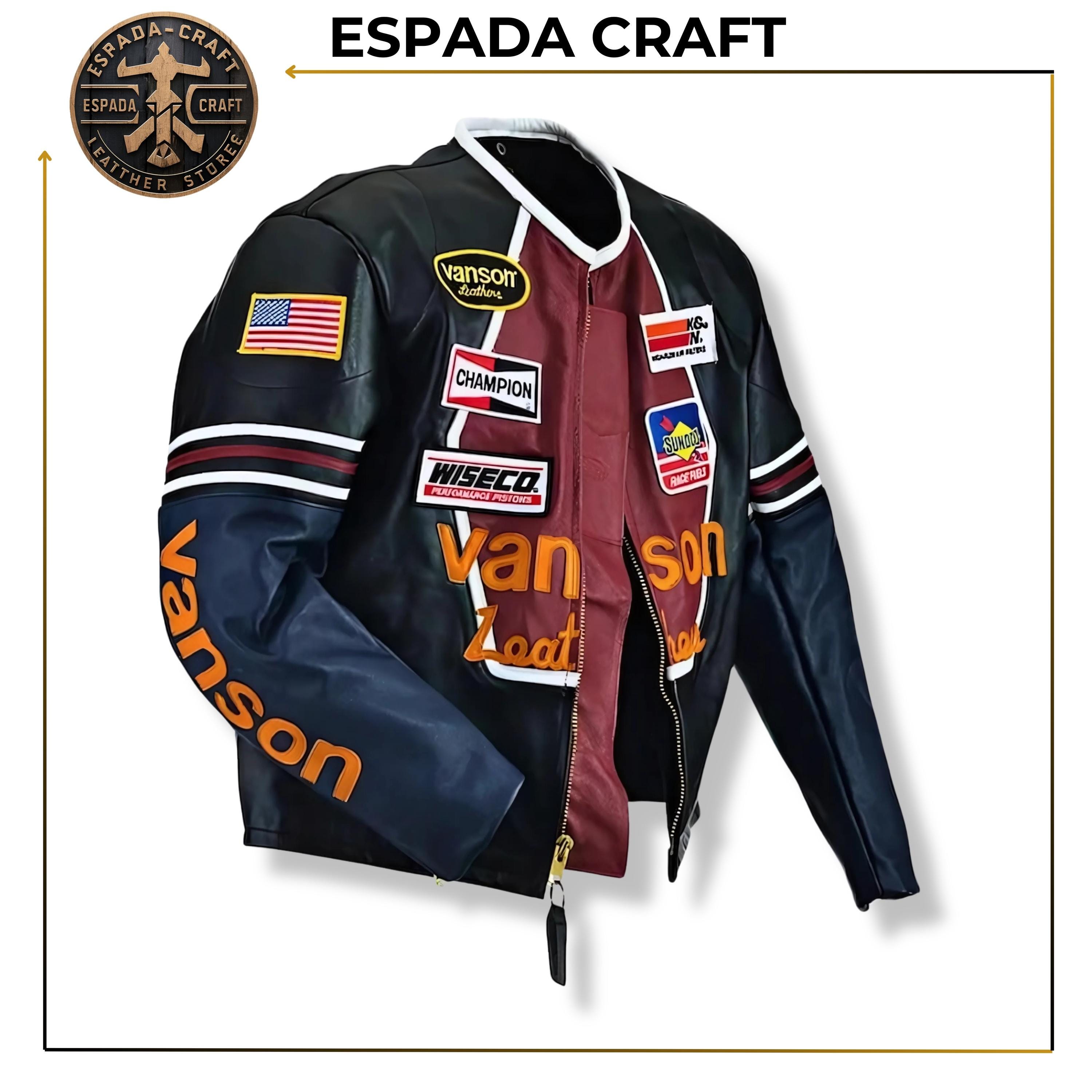 Men's Vanson Star Leather Jacket: Classic Biker Moto Coat - Etsy