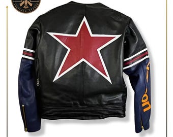 Men's Vanson Star Leather Jacket: Classic Biker Moto Coat - Etsy