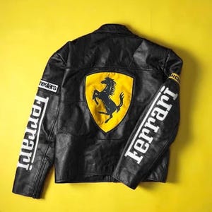 Blouson en cuir noir Ferrari Racing pour moto