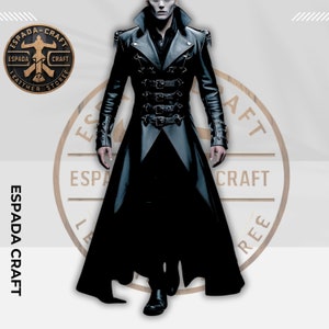 Men’s Real Cow Leather Trench Coat, Steampunk Vampire Long Coat Black Leather Gothic Coat, Custom Leather Black Coat, Gift For Him