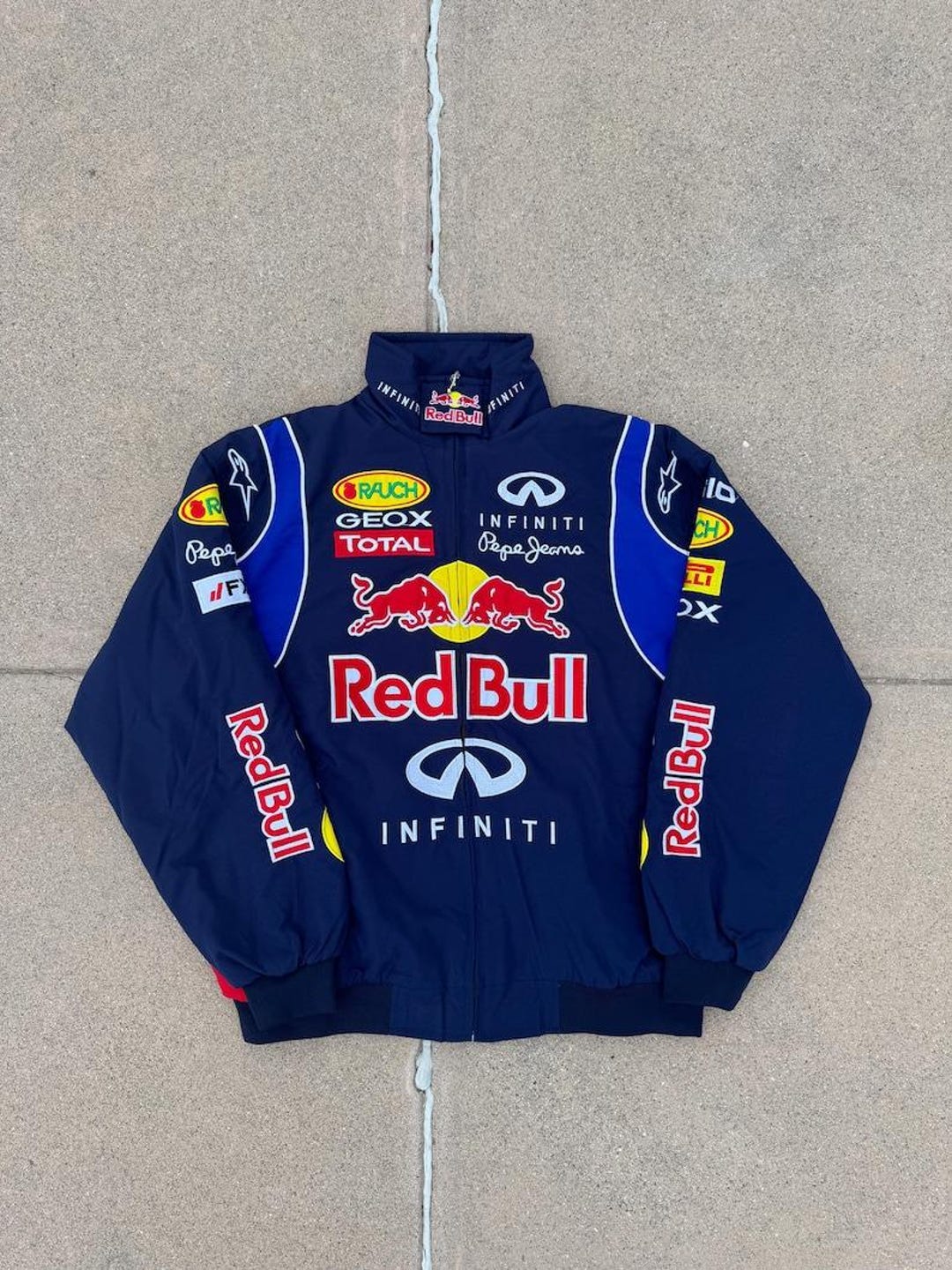 Adult Red Bull Jacket Navy Blue Redbull Jacket Embroidered Cotton ...