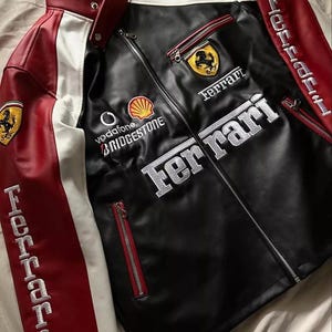 Blouson en cuir noir Ferrari Racing pour moto