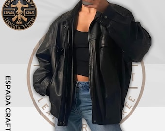 Handmade 90s Vintage Oversized Leather Biker Jacket