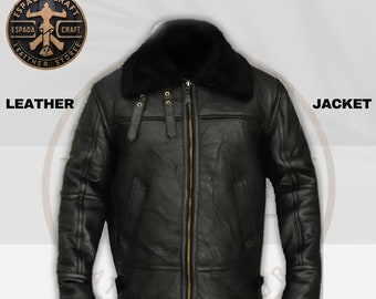 B3 Aviator Bomber Sheepskin Jacket: Vintage Black Leather Flight Coat