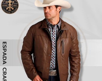 Men's Brown Leather Western Jacket: Genuine Cowboy Style