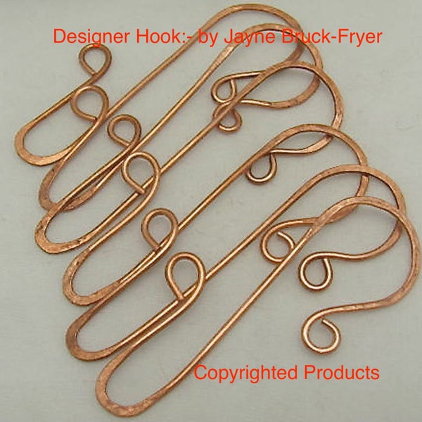 Copper Fancy S Hooks, ONE Elongated S Hooks .Copper Display Hook. (1)Designer Hooks. Copyrighted©Product. Designer: Jayne Bruck-Fryer. USA.