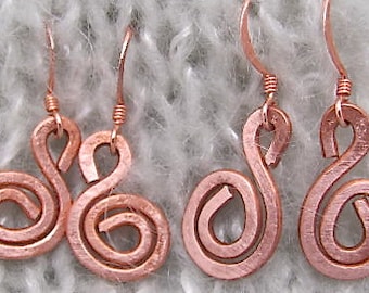 Copper Wire Earrings, Circle of Life. Small Copper swirls. 99.9 percent pure copper. Copper Circle Earrings.