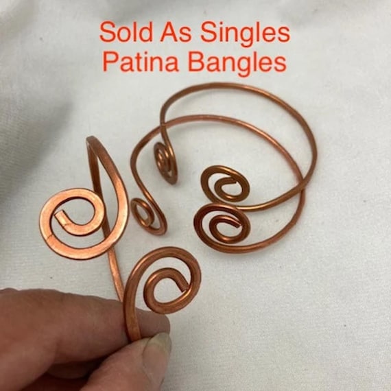 Recycled Copper Spiral Bangle: Adjustable Circle of Life Single  Bracelet. One of a kind. Made by the Artist Jayne Bruck-Fryer.