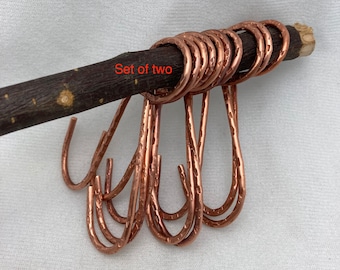 Hand Hammered Copper "G" Pot Rack Hooks: Artisan Kitchen Storage (Set of 2)
