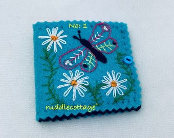 Embroidered Felt Mini Needle Case. Handmade Embroidery Needle Case. Notions, ruddlecottage© no copying be kind.USA Made. ONSALE