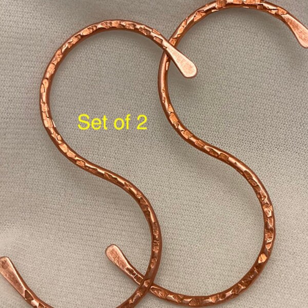 Copper "S" Hooks.Designer Copper Kitchen Pot Rack Hooks.Pure Copper Handmade Textured Hooks.Sets of 2. USA Artisan ©ruddlecottage.No Copying