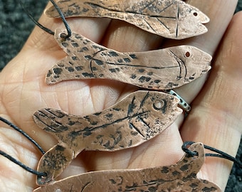 Copper Fish Pendants. Fish Pendant.Trout Pendant. Minnow Pendant. FISH CHARMS. Copper Fish Tag.©ruddlecottage, Artist: Jayne Bruck-Fryer.