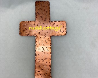 Hand Hammered Copper Christmas Tree Cross Topper - Rustic Patina. Handcrafted by Jayne USA made. FREE SHIPPING.