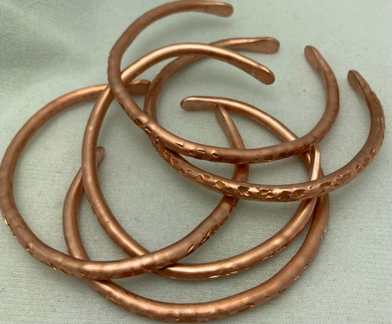 Copper Textured Bangle Bracelet. One Open Ended Single Bangle. Adjustable Thick Wire Bracelet. C Bangle. ruddlecottage Made in USA. Xoxo