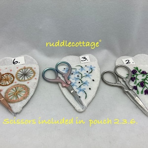 Embroidered Felt Scissor Case with Scissors. Gift.Handmade Scissors Case. Hand Embroidery Felt Case. ruddlecottage© Made with love. USA.