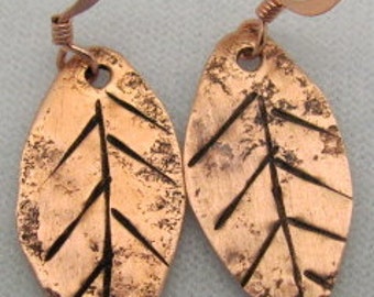 Copper Leaf Earrings. Birch Leaf Earrings. Leaf Earrings.Christmas Earrings. Made by the artist:Jayne Bruck-Fryer. Made in USA.