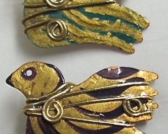 Copper Dove Pin, Xmas Pin. Bird Pin, Enameled Bird Pin, Xmas Brooches. Made by the Artist:Jayne Bruck-Fryer. USA made with love.